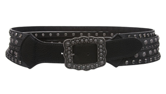 2 5/8" Wide Western Contoured Rhinestone Leather Belt