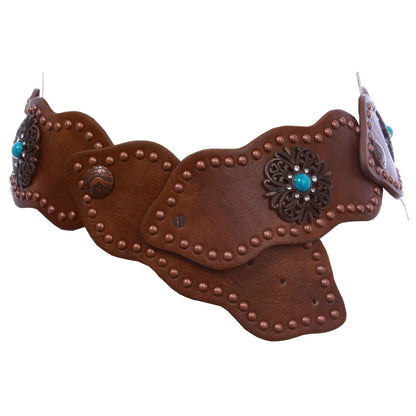 Women's 3" (75mm) Wide Boho Link Turquoise Silver Studded Leather Belt