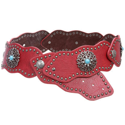 Women's 3" (75mm) Wide Boho Link Turquoise Silver Studded Leather Belt