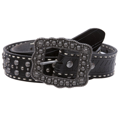 1 1/2" Womens Western Snap On Studded Leather Belt