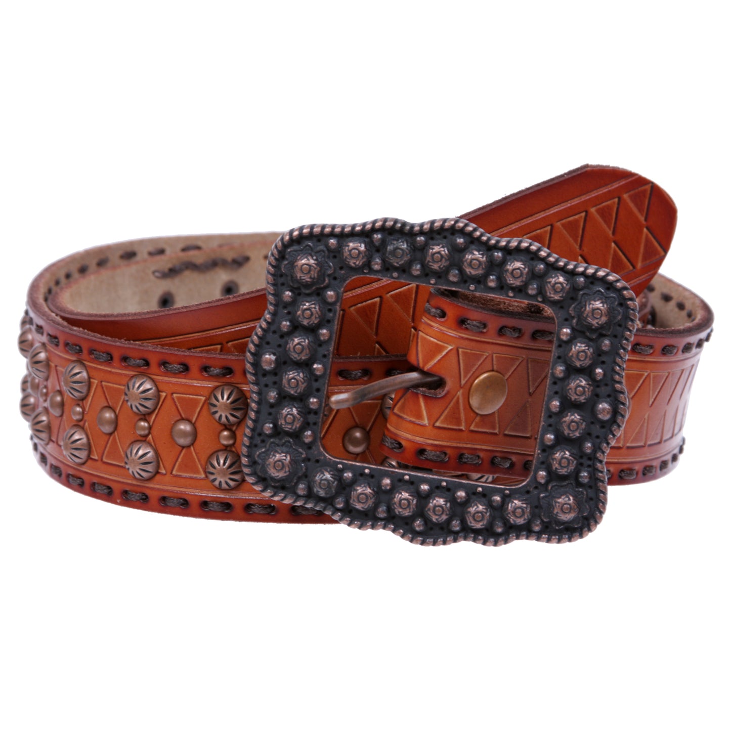 1 1/2" Womens Western Snap On Studded Leather Belt