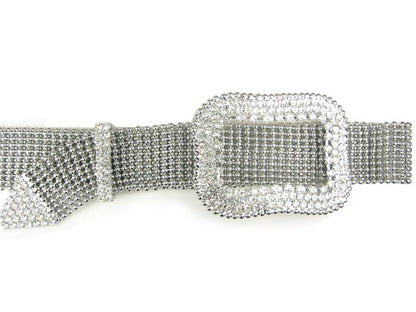 Ladies Clear Rhinestone Rectangular Metal Ball Chain Belt