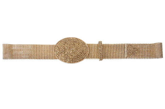 1 1/2" Rhinestone Encrusted Oval Metal Ball Chain Belt