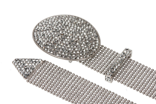 1 1/2" (38 mm) Hematite Rhinestone Oval Metal Ball Chain Belt