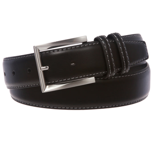 Men's Feather Edged Leather Casual Belt with Stitch Edge