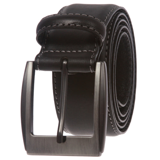 Men's Feather Edged Italian Leather Casual Belt with Stitch Edge