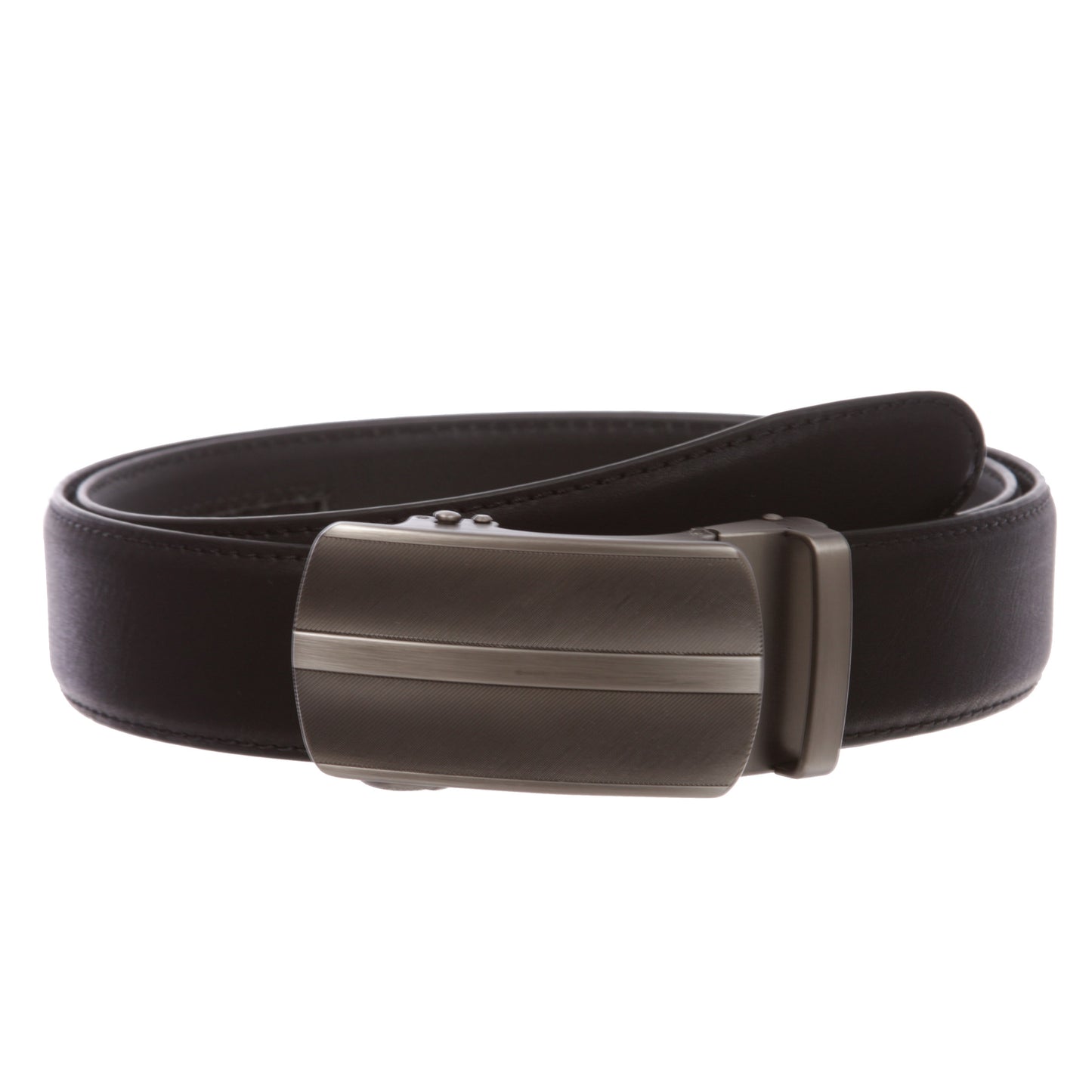 Men's 35mm Gunmetal Automatic Buckle Slide Ratchet Clamp Leather Dress Belt