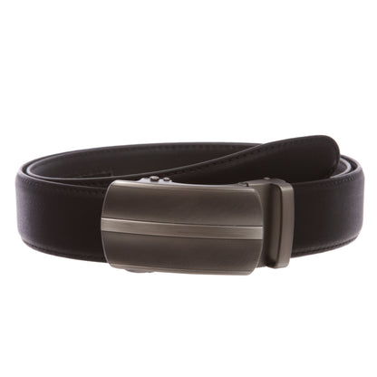 Men's 35mm Gunmetal Automatic Buckle Slide Ratchet Clamp Leather Dress Belt