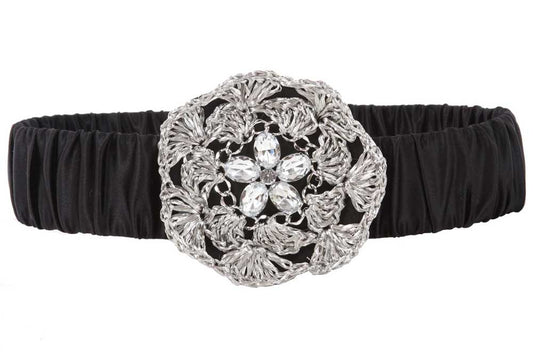 2" Wide Elastic High Waist Rhinestone Fashion Stretch Belt