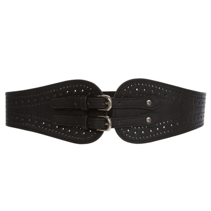 Ladies 2" Wide High Waist Fashion Double Buckles Stretch Belt