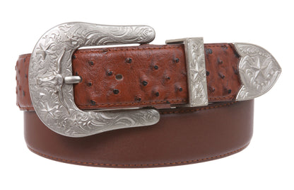 Western Faux Ostrich Print Stitching-Edged Leather Belt