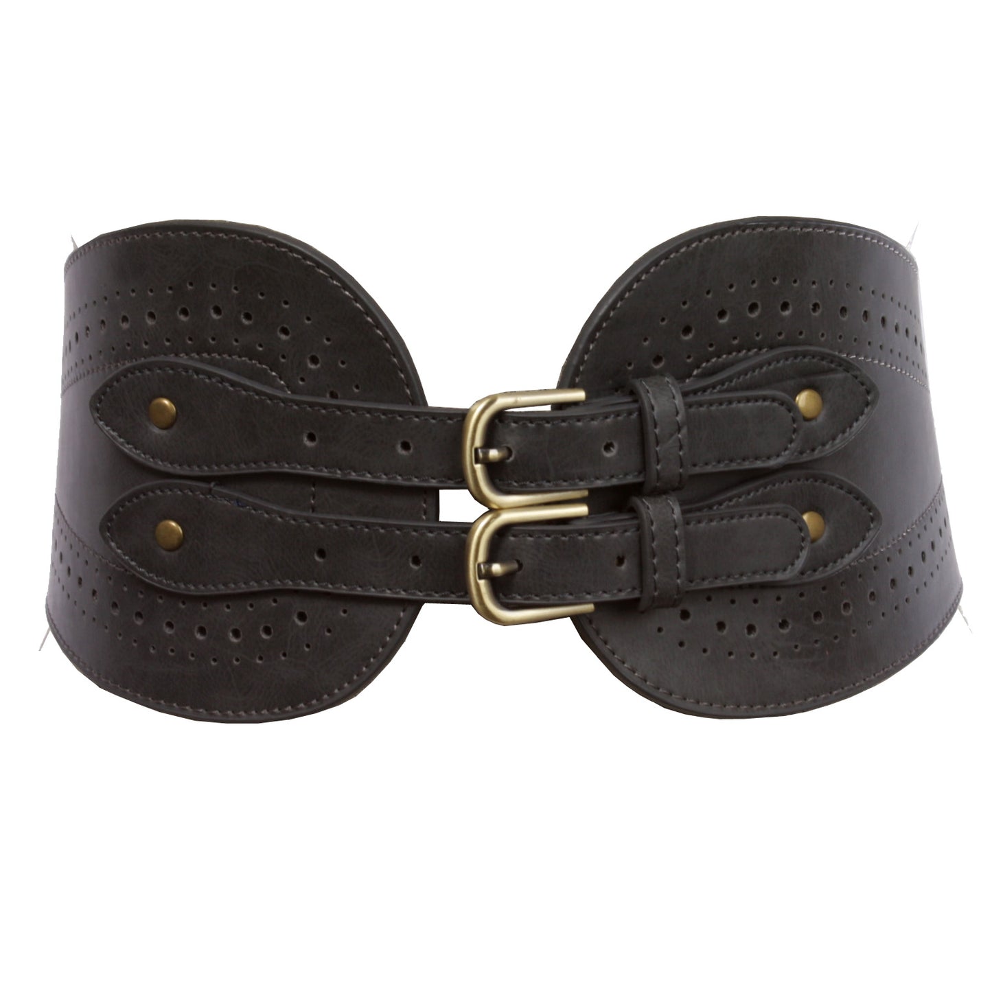 Ladies 5" Wide High Waist Fashion Double Buckles Stretch Belt