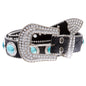 Western Rhinestone Oval Turquoise Concho Leather Belt