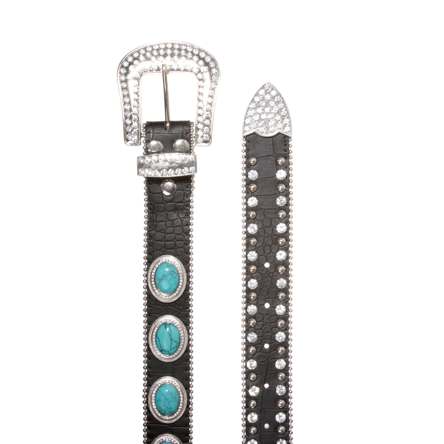 Western Rhinestone Oval Turquoise Concho Leather Belt