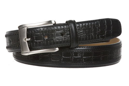 Men's 1 1/4" (34 mm) Embossed Alligator Texture Genuine Leather Dress Belt