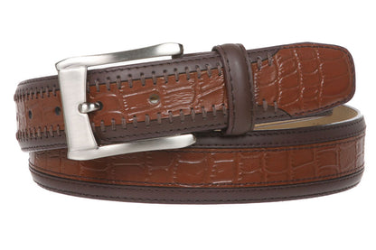 Men's 1 1/4" (34 mm) Embossed Alligator Texture Genuine Leather Dress Belt