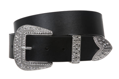 Western Rhinestone Buckle Plain Leather Belt