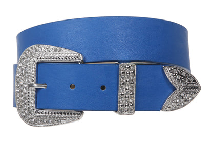 Western Rhinestone Buckle Plain Leather Belt