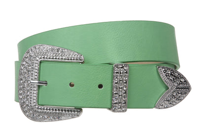 Western Rhinestone Buckle Plain Leather Belt