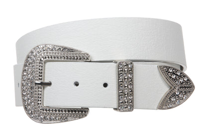 Western Rhinestone Buckle Plain Leather Belt