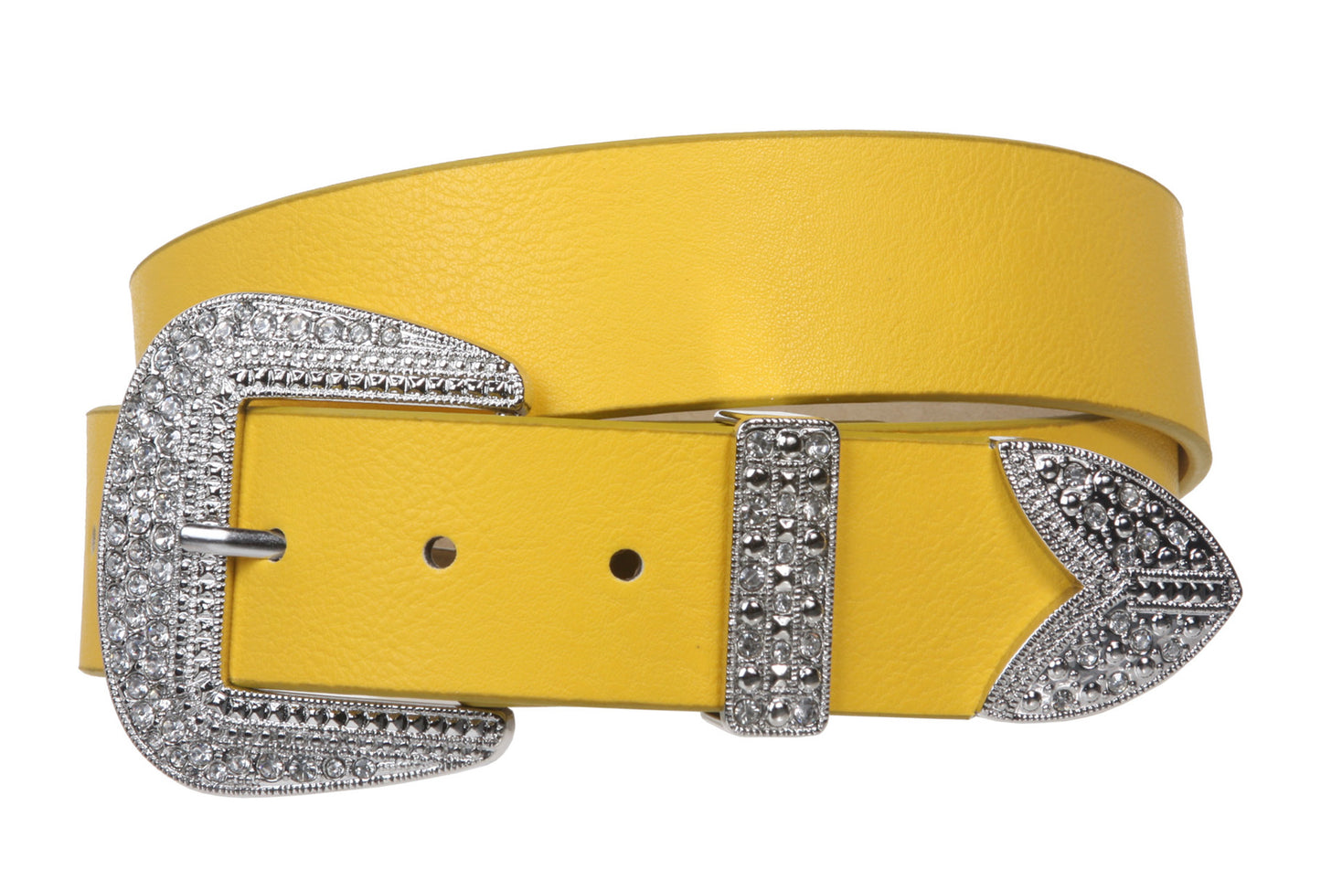 Western Rhinestone Buckle Plain Leather Belt