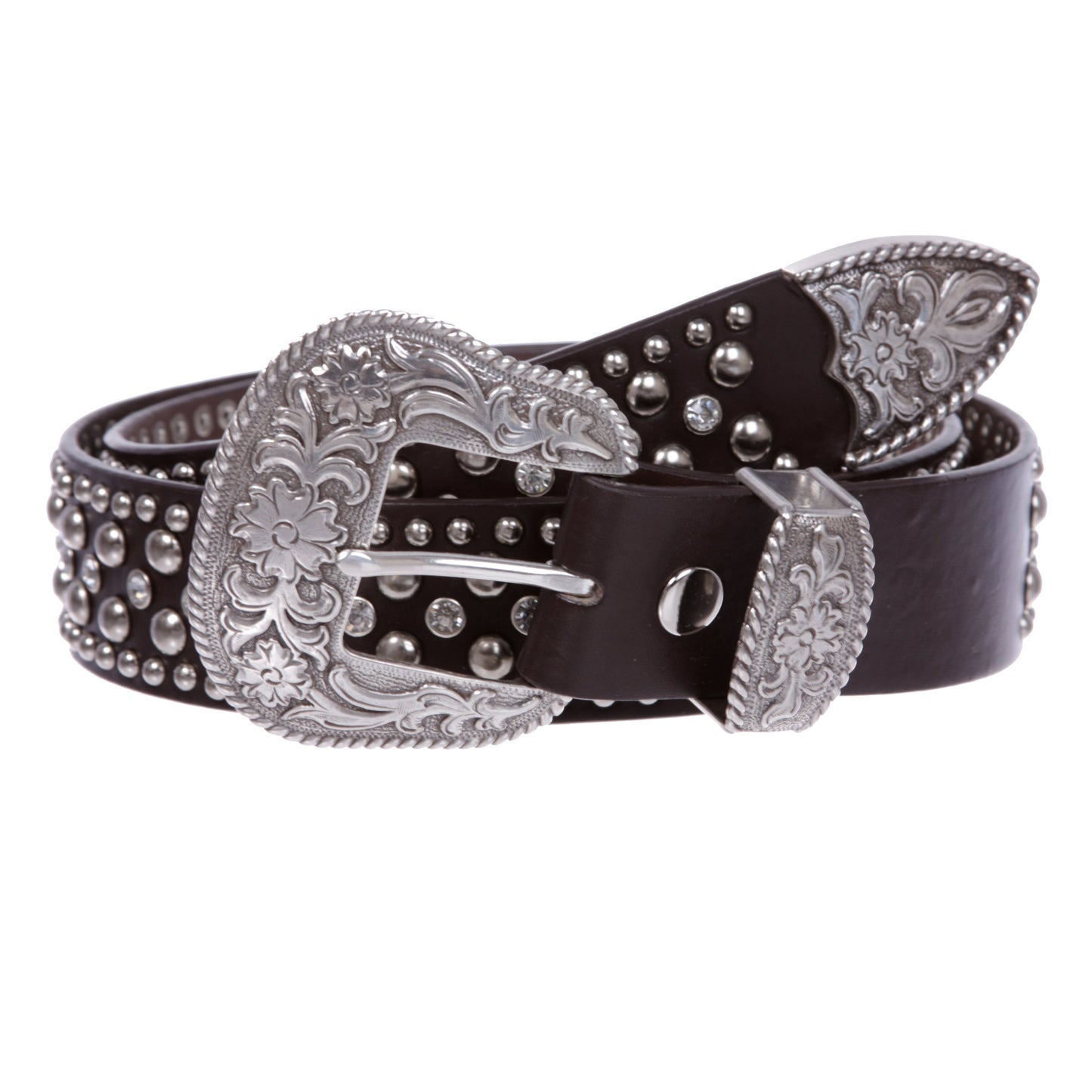 Rhinestone Studded Leather Belt Western Rhinestone Buckle