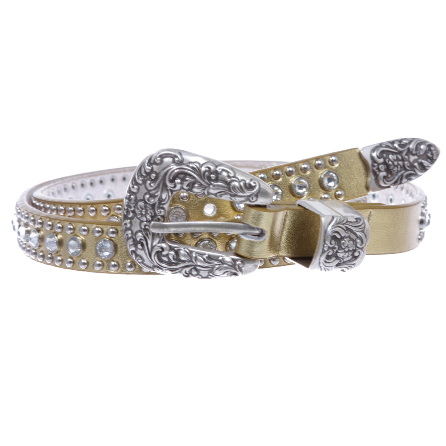 Women's 3/4" Skinny Rhinestone Studded Leather Belt