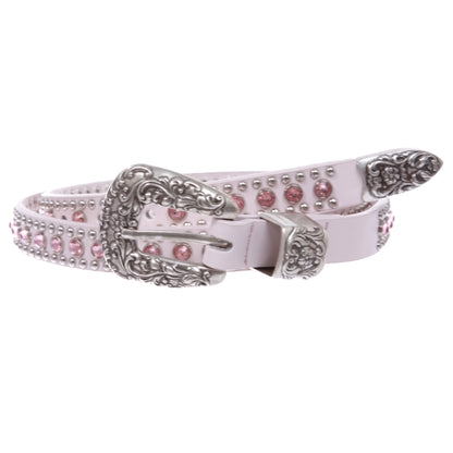 Women's 3/4" Skinny Rhinestone Studded Leather Belt