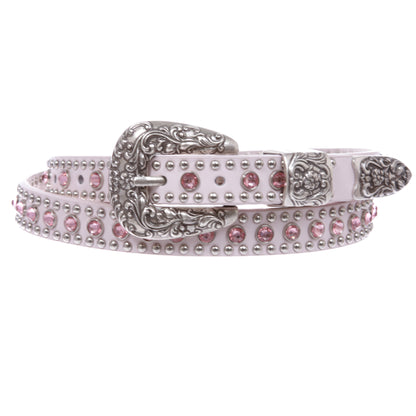 Women's 3/4" Skinny Rhinestone Studded Leather Belt