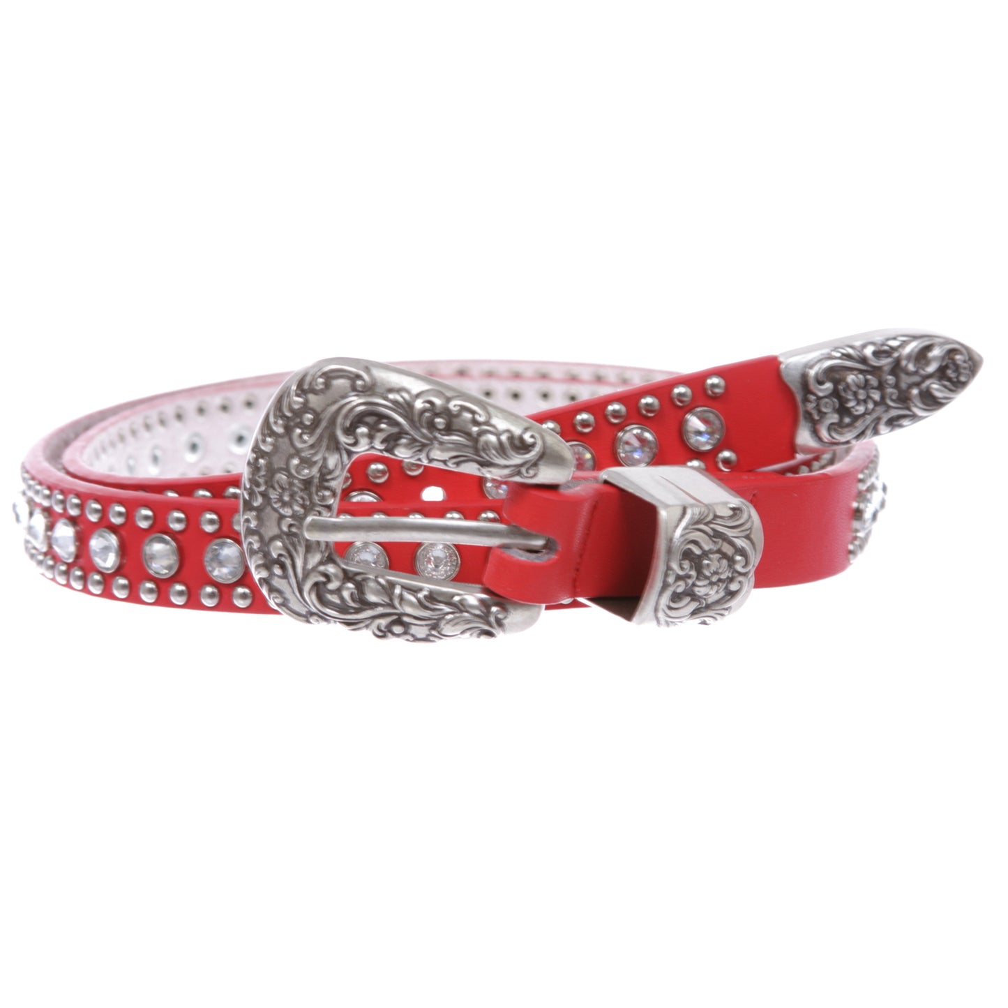 Women's 3/4" Skinny Rhinestone Studded Leather Belt