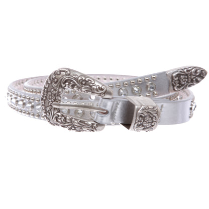 Women's 3/4" Skinny Rhinestone Studded Leather Belt