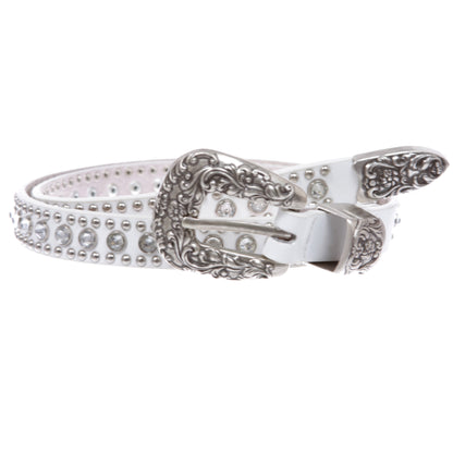 Women's 3/4" Skinny Rhinestone Studded Leather Belt