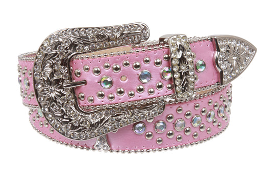 1 1/2" Snap On Western Rhinestone Cross Studded Faux Alligator Leather Belt