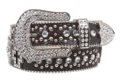 Western Rhinestone Cross Ornaments Croco Print Genuine Leather Belt