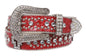 Western Rhinestone Cross Ornaments Croco Print Genuine Leather Belt