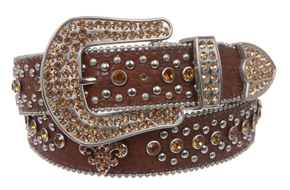 Snap On Western Cowgirl Alligator Rhinestone Fleur De Lis Studded Leather Belt