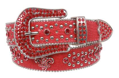 Snap On Western Cowgirl Alligator Rhinestone Fleur De Lis Studded Leather Belt