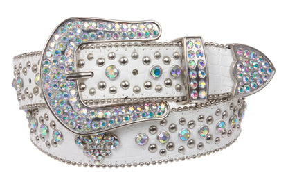 Snap On Western Cowgirl Alligator Rhinestone Fleur De Lis Studded Leather Belt