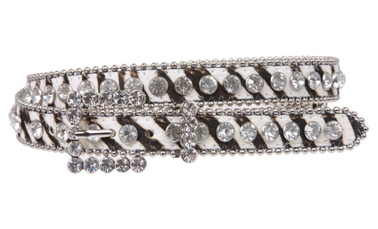 1" Genuine Hair on Calf Belt with Rhinestone Buckle