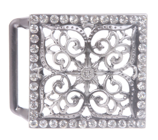 Perforated Square Rhinestone Flower Belt Buckle