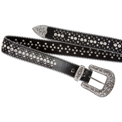 Snap On Rhinestone and Gun Metal Color Circle Studded Leather Belt