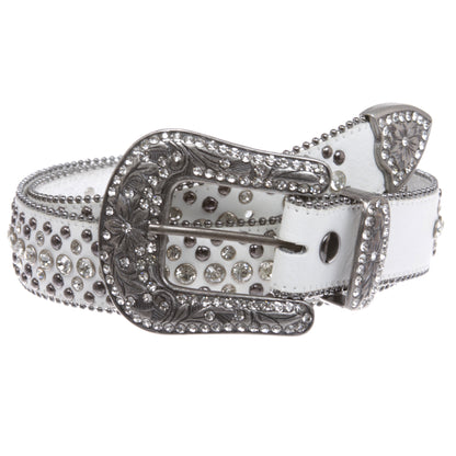 Snap On Rhinestone and Gun Metal Color Circle Studded Leather Belt