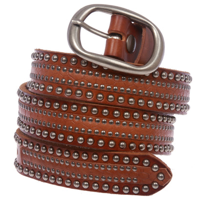 Snap on Oval Riveted Nailheads Studded Skinny Leather Jean Belt