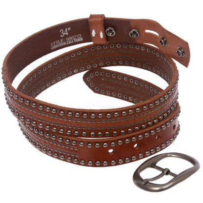 Snap on Oval Riveted Nailheads Studded Skinny Leather Jean Belt