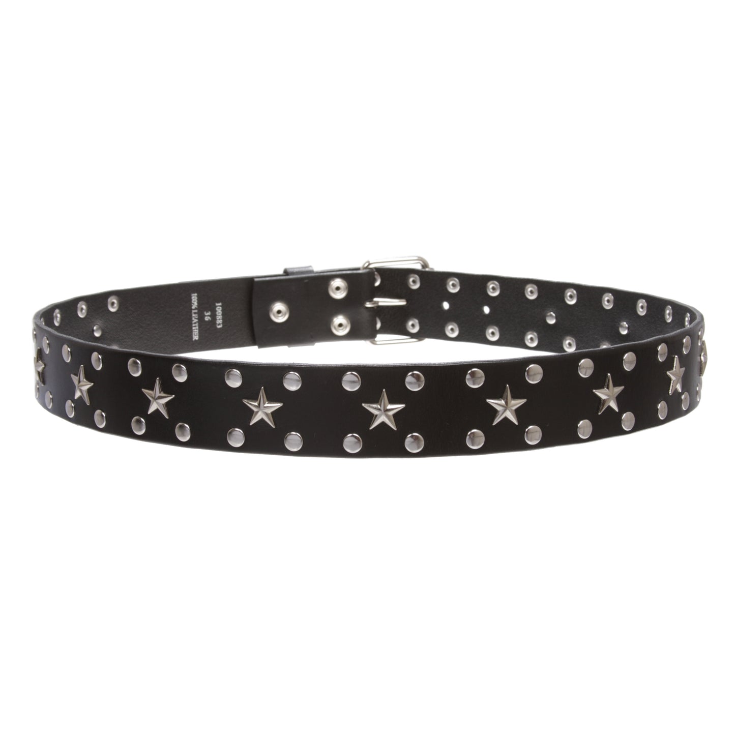 Snap On Silver Star and Circle Studded Cowhide Leather Belt