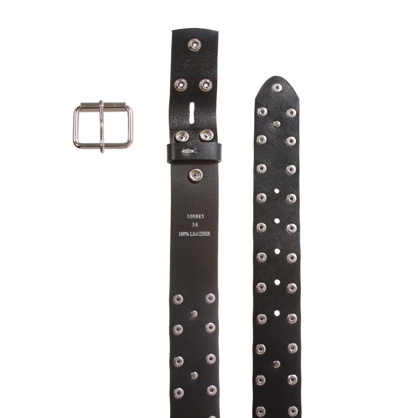 Snap On Silver Star and Circle Studded Cowhide Leather Belt