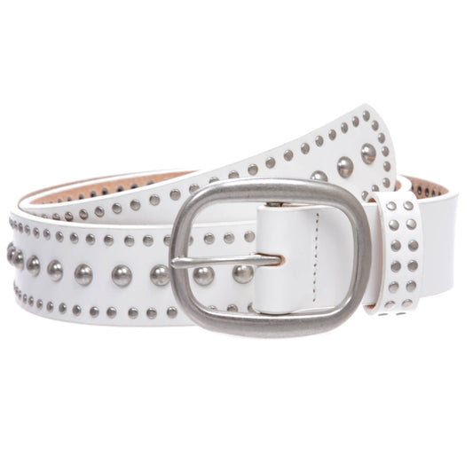 Ladies Oval Buckle Metal Circle Studded Leather Belt