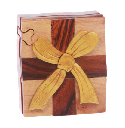 Handcrafted Wooden Gift Box Shape Secret Jewelry Puzzle Box