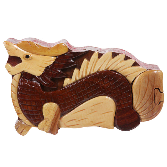 Handcrafted Wooden Animal Shape Secret Jewelry Puzzle Box - Dragon