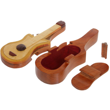 Handcrafted Wooden Musical Instrument Shape Secret Jewelry Puzzle Box - Electronic Guitar